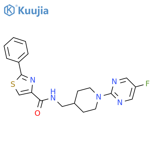 N-[[1-(5-fluoropyrimidin-2-yl)piperidin-4-yl]methyl]-2-phenyl-1,3-thiazole-4-carboxamide structure