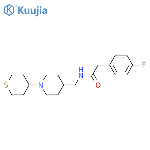 2-(4-fluorophenyl)-N-[[1-(thian-4-yl)piperidin-4-yl]methyl]acetamide structure