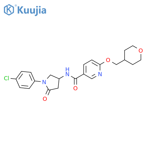 N-[1-(4-chlorophenyl)-5-oxopyrrolidin-3-yl]-6-(oxan-4-ylmethoxy)pyridine-3-carboxamide structure