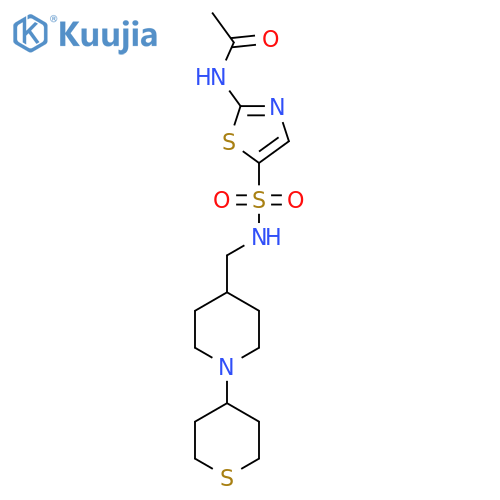 N-(5-(N-((1-(tetrahydro-2H-thiopyran-4-yl)piperidin-4-yl)methyl)sulfamoyl)thiazol-2-yl)acetamide structure