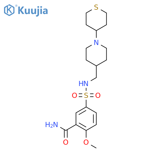 2-methoxy-5-(N-((1-(tetrahydro-2H-thiopyran-4-yl)piperidin-4-yl)methyl)sulfamoyl)benzamide structure