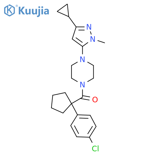 1-[1-(4-chlorophenyl)cyclopentanecarbonyl]-4-(3-cyclopropyl-1-methyl-1H-pyrazol-5-yl)piperazine structure