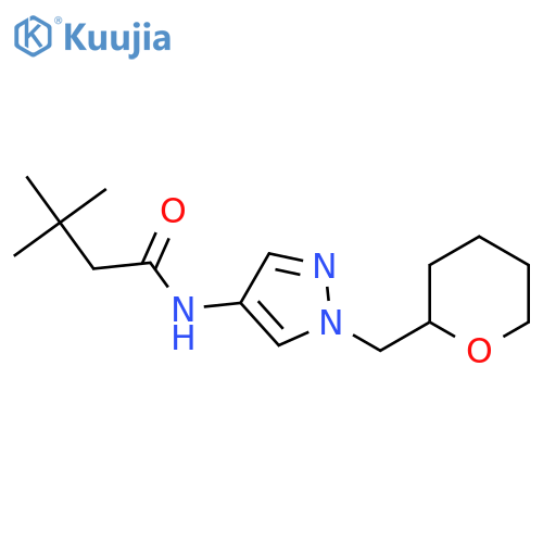 3,3-dimethyl-N-(1-((tetrahydro-2H-pyran-2-yl)methyl)-1H-pyrazol-4-yl)butanamide structure