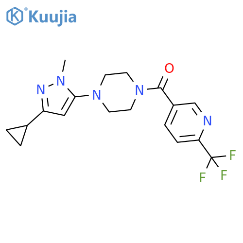 1-(3-cyclopropyl-1-methyl-1H-pyrazol-5-yl)-4-[6-(trifluoromethyl)pyridine-3-carbonyl]piperazine structure