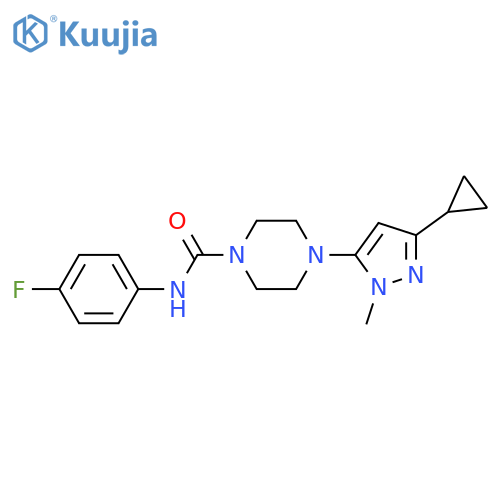 4-(3-cyclopropyl-1-methyl-1H-pyrazol-5-yl)-N-(4-fluorophenyl)piperazine-1-carboxamide structure