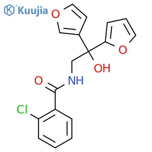 2-chloro-N-2-(furan-2-yl)-2-(furan-3-yl)-2-hydroxyethylbenzamide structure