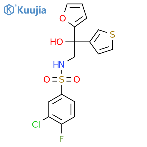 3-chloro-4-fluoro-N-2-(furan-2-yl)-2-hydroxy-2-(thiophen-3-yl)ethylbenzene-1-sulfonamide structure