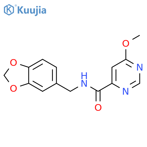 N-[(2H-1,3-benzodioxol-5-yl)methyl]-6-methoxypyrimidine-4-carboxamide structure