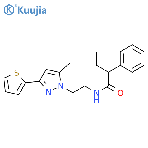 N-{2-5-methyl-3-(thiophen-2-yl)-1H-pyrazol-1-ylethyl}-2-phenylbutanamide structure