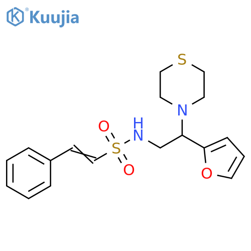 (E)-N-2-(furan-2-yl)-2-(thiomorpholin-4-yl)ethyl-2-phenylethene-1-sulfonamide structure