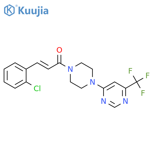 (2E)-3-(2-chlorophenyl)-1-{4-[6-(trifluoromethyl)pyrimidin-4-yl]piperazin-1-yl}prop-2-en-1-one structure