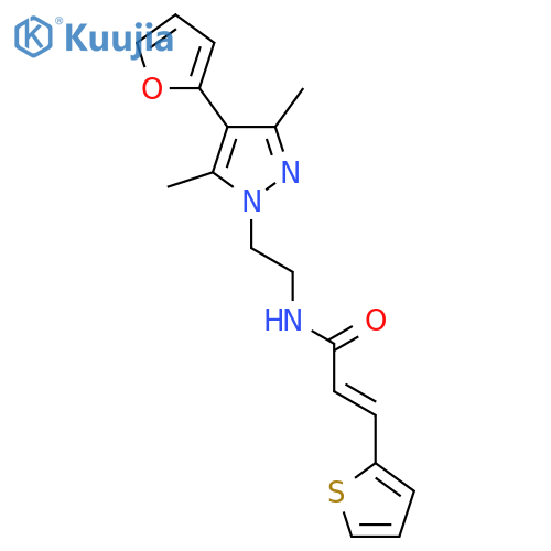 (2E)-N-{2-4-(furan-2-yl)-3,5-dimethyl-1H-pyrazol-1-ylethyl}-3-(thiophen-2-yl)prop-2-enamide structure