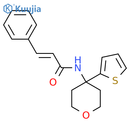 (2E)-3-phenyl-N-4-(thiophen-2-yl)oxan-4-ylprop-2-enamide structure