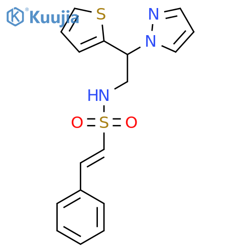 (E)-2-phenyl-N-2-(1H-pyrazol-1-yl)-2-(thiophen-2-yl)ethylethene-1-sulfonamide structure