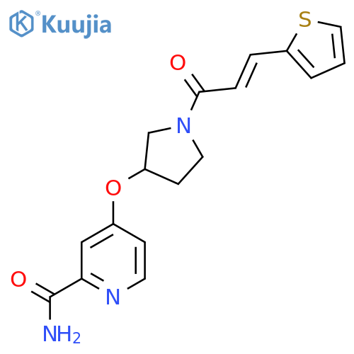 (E)-4-((1-(3-(thiophen-2-yl)acryloyl)pyrrolidin-3-yl)oxy)picolinamide structure