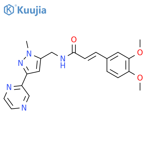 (2E)-3-(3,4-dimethoxyphenyl)-N-{1-methyl-3-(pyrazin-2-yl)-1H-pyrazol-5-ylmethyl}prop-2-enamide structure