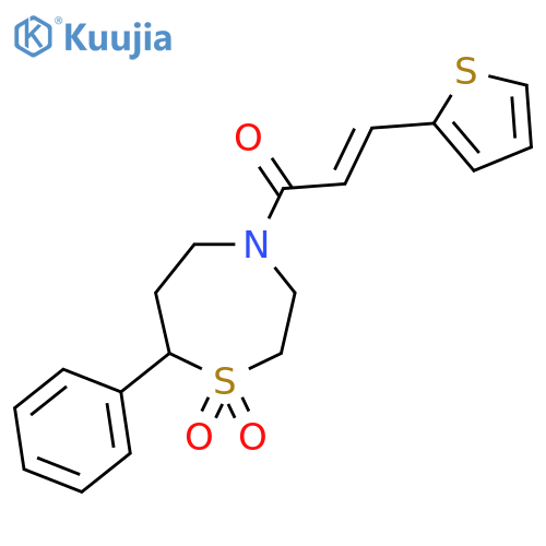 7-phenyl-4-(2E)-3-(thiophen-2-yl)prop-2-enoyl-1lambda6,4-thiazepane-1,1-dione structure