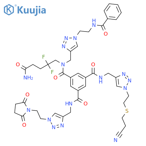 1,3,5-Benzenetricarboxamide, N1-(5-amino-2,2-difluoro-5-oxopentyl)-N1-[[1-[2-(benzoylamino)ethyl]-1H-1,2,3-triazol-4-yl]methyl]-N3-[[1-[2-[(2-cyanoethyl)thio]ethyl]-1H-1,2,3-triazol-4-yl]methyl]-N5-[[1-[2-(2,5-dioxo-1-pyrrolidinyl)ethyl]-1H-1,2,3-triazol-4-yl]methyl]- structure