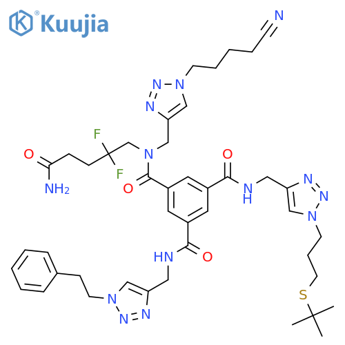 1,3,5-Benzenetricarboxamide, N1-(5-amino-2,2-difluoro-5-oxopentyl)-N1-[[1-(4-cyanobutyl)-1H-1,2,3-triazol-4-yl]methyl]-N3-[[1-[3-[(1,1-dimethylethyl)thio]propyl]-1H-1,2,3-triazol-4-yl]methyl]-N5-[[1-(2-phenylethyl)-1H-1,2,3-triazol-4-yl]methyl]- structure