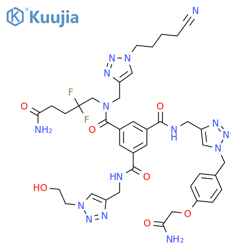1,3,5-Benzenetricarboxamide, N1-(5-amino-2,2-difluoro-5-oxopentyl)-N3-[[1-[[4-(2-amino-2-oxoethoxy)phenyl]methyl]-1H-1,2,3-triazol-4-yl]methyl]-N1-[[1-(4-cyanobutyl)-1H-1,2,3-triazol-4-yl]methyl]-N5-[[1-(2-hydroxyethyl)-1H-1,2,3-triazol-4-yl]methyl]- structure