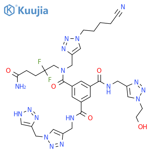 1,3,5-Benzenetricarboxamide, N1-(5-amino-2,2-difluoro-5-oxopentyl)-N1-[[1-(4-cyanobutyl)-1H-1,2,3-triazol-4-yl]methyl]-N3-[[1-(2-hydroxyethyl)-1H-1,2,3-triazol-4-yl]methyl]-N5-[[1-(1H-1,2,3-triazol-5-ylmethyl)-1H-1,2,3-triazol-4-yl]methyl]- structure