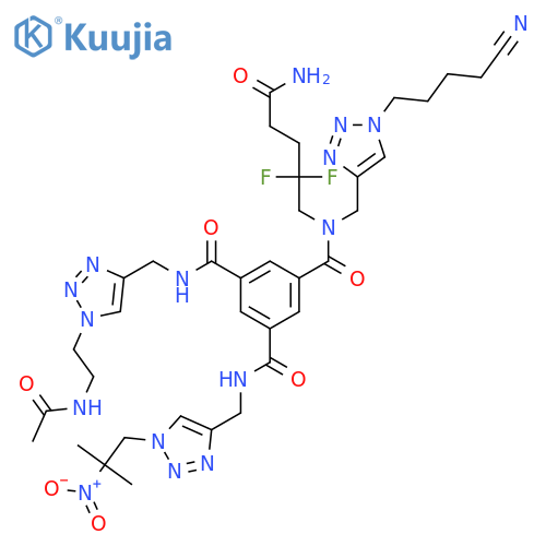 1,3,5-Benzenetricarboxamide, N3-[[1-[2-(acetylamino)ethyl]-1H-1,2,3-triazol-4-yl]methyl]-N1-(5-amino-2,2-difluoro-5-oxopentyl)-N1-[[1-(4-cyanobutyl)-1H-1,2,3-triazol-4-yl]methyl]-N5-[[1-(2-methyl-2-nitropropyl)-1H-1,2,3-triazol-4-yl]methyl]- structure