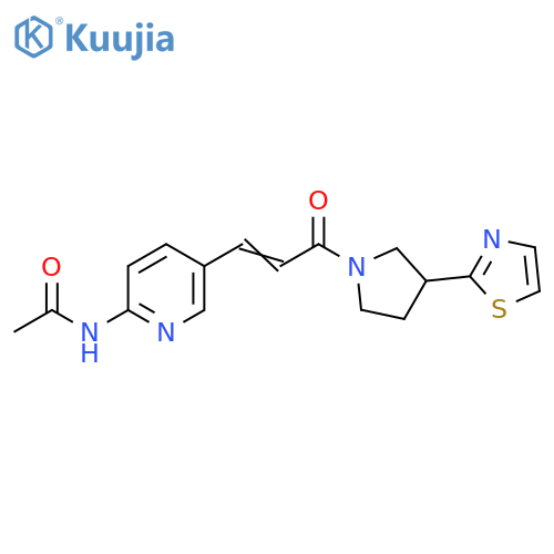 N-{5-(1E)-3-oxo-3-3-(1,3-thiazol-2-yl)pyrrolidin-1-ylprop-1-en-1-ylpyridin-2-yl}acetamide structure