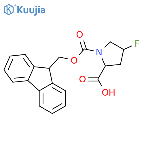 (2S,4R)-1-{[(9H-fluoren-9-yl)methoxy]carbonyl}-4-fluoropyrrolidine-2-carboxylic acid structure