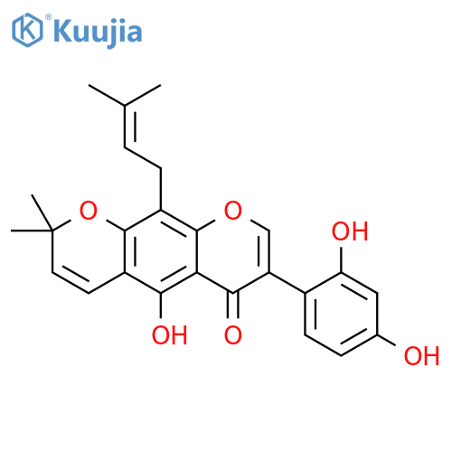 7-(2,4-dihydroxyphenyl)-5-hydroxy-2,2-dimethyl-10-(3-methylbut-2-en-1-yl)-2H,6H-pyrano[3,2-g]chromen-6-one structure