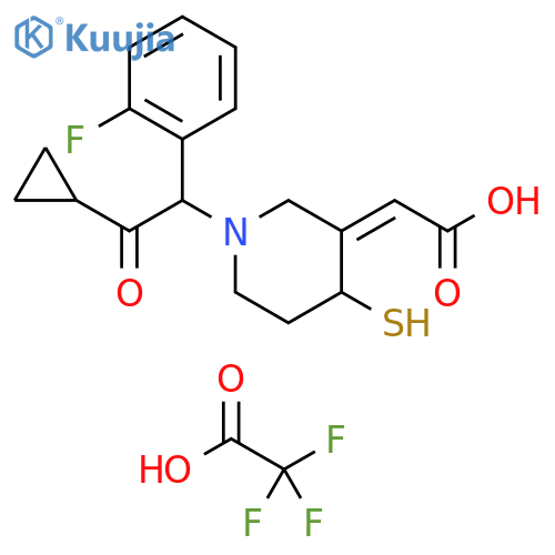 Acetic acid, 2-[1-[2-cyclopropyl-1-(2-fluorophenyl)-2-oxoethyl]-4-mercapto-3-piperidinylidene]-, (2Z)-, 2,2,2-trifluoroacetate (1:1) structure