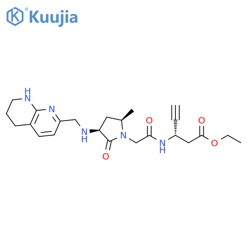 3(S)-[2-[5(R)-Methyl-2-oxo-3(S)-(5,6,7,8-tetrahydro[1,8]naphthyridin-2-ylmethylamino)pyrrolidin-1-yl]acetamido]-4-pentynoic acid ethyl ester structure