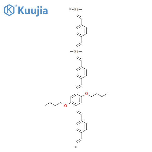Poly[(dimethylsilylene)-1,2-ethenediyl-1,4-phenylene-1,2-ethenediyl(dimethylsilylene)-1,2-ethenediyl-1,4-phenylene-1,2-ethenediyl(2,5-dibutoxy-1,4-phenylene)-1,2-ethenediyl-1,4-phenylene-1,2-ethenediyl] structure
