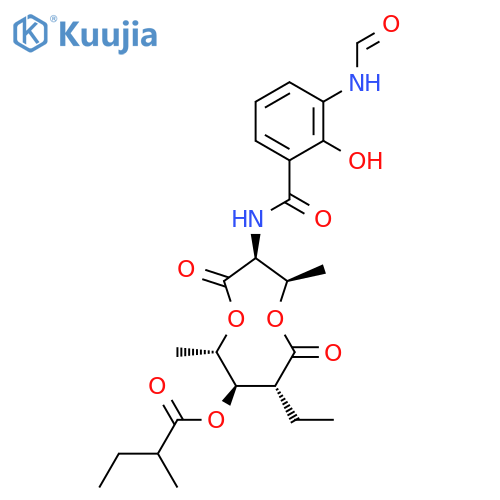 Butanoic acid, 2-methyl-, (2R,3S,6S,7R,8R)-8-ethyl-3-[[3-(formylamino)-2-hydroxybenzoyl]amino]-2,6-dimethyl-4,9-dioxo-1,5-dioxonan-7-yl ester (9CI) structure