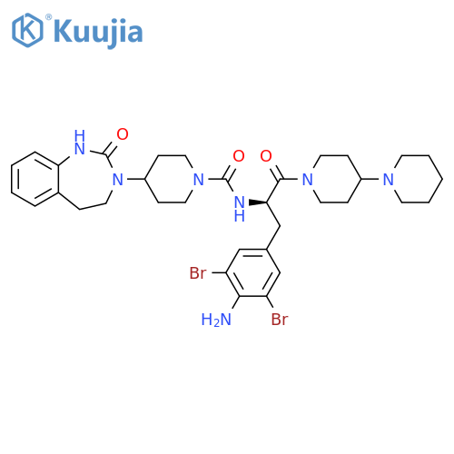 1-Piperidinecarboxamide,N-[(1R)-1-[(4-amino-3,5-dibromophenyl)methyl]-2-[1,4'-bipiperidin]-1'-yl-2-oxoethyl]-4-(1,2,4,5-tetrahydro-2-oxo-3H-1,3-benzodiazepin-3-yl)- structure