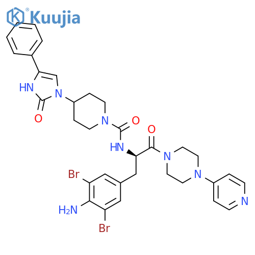 1-Piperidinecarboxamide,N-[(1R)-1-[(4-amino-3,5-dibromophenyl)methyl]-2-oxo-2-[4-(4-pyridinyl)-1-piperazinyl]ethyl]-4-(2,3-dihydro-2-oxo-4-phenyl-1H-imidazol-1-yl)- structure