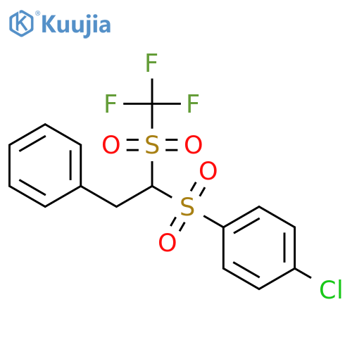 Benzene, 1-chloro-4-[[2-phenyl-1-[(trifluoromethyl)sulfonyl]ethyl]sulfonyl]- structure