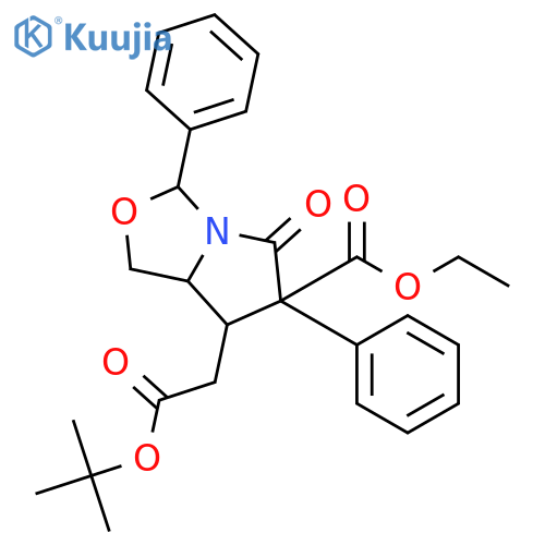 1H,3H-Pyrrolo[1,2-c]oxazole-7-acetic acid, 6-(ethoxycarbonyl)tetrahydro-5-oxo-3,6-diphenyl-, 1,1-dimethylethyl ester, (3R,7S,7aS)- structure