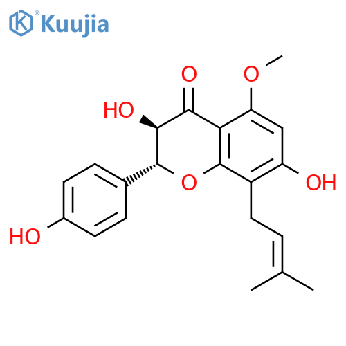 (2R,3R)-3,7-Dihydroxy-2-(4-hydroxyphenyl)-5-methoxy-8-(3-methylbut-2-enyl)-2,3-dihydrochromen-4-one structure