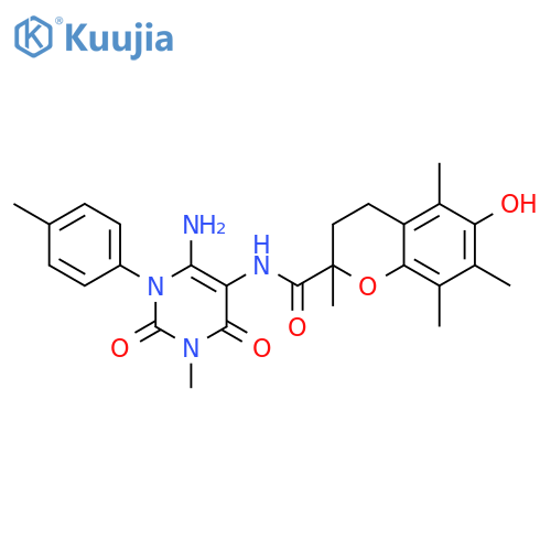 2H-1-Benzopyran-2-carboxamide,N-[6-amino-1,2,3,4-tetrahydro-3-methyl-1-(4-methylphenyl)-2,4-dioxo-5-pyrimidinyl]-3,4-dihydro-6-hydroxy-2,5,7,8-tetramethyl- structure