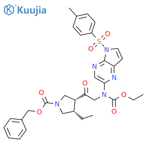 (3R,4S)-3-[2-[(Ethoxycarbonyl)[5-[(4-methylphenyl)sulfonyl]-5H-pyrrolo[2,3-b]pyrazin-2-yl]amino]acetyl]-4-ethyl-1-pyrrolidinecarboxylic acid phenylmethyl ester structure