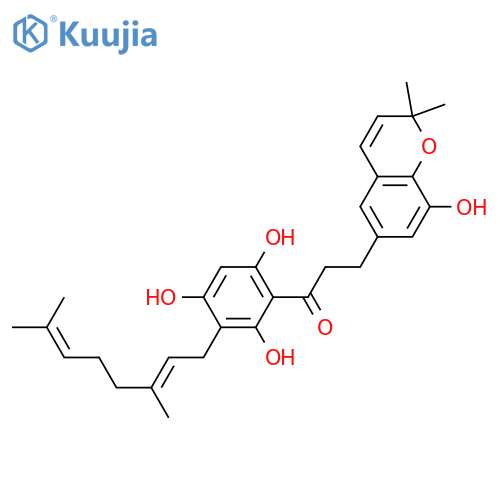 2',4',6',3-Tetrahydroxy-3'-geranyl-6'',6''-dimethylpyrano[2'',3'':4,5]dihydrochalcone structure