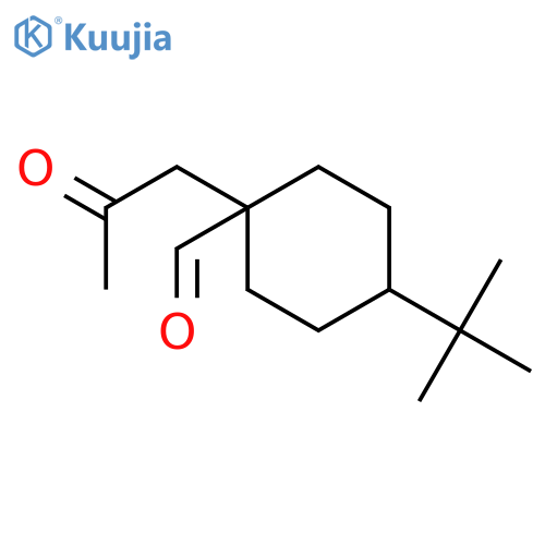 Cyclohexanecarboxaldehyde, 4-(1,1-dimethylethyl)-1-(2-oxopropyl)- structure
