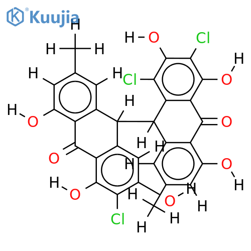 1,3,8,1',3',8'-Hexahydroxy-2,2',4'-trichlor-6,6'-dimethyl-bisanthronyl-(10,10') (Flavoobscurin A) structure