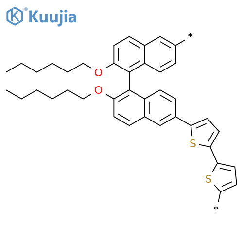 Poly[[2,2'-bithiophene]-5,5'-diyl[2,2'-bis(hexyloxy)[1,1'-binaphthalene]-6,6'-diyl]] structure