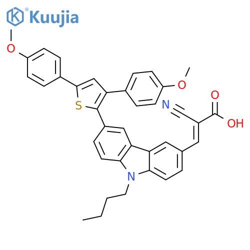 2-Propenoic acid, 3-[6-[3,5-bis(4-methoxyphenyl)-2-thienyl]-9-butyl-9H-carbazol-3-yl]-2-cyano-, (2E)- structure