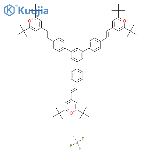 4-[(E)-2-[4-[3,5-Bis[4-[(E)-2-(2,6-ditert-butylpyrylium-4-yl)ethenyl]phenyl]phenyl]phenyl]ethenyl]-2,6-ditert-butylpyrylium;tetrafluoroborate structure