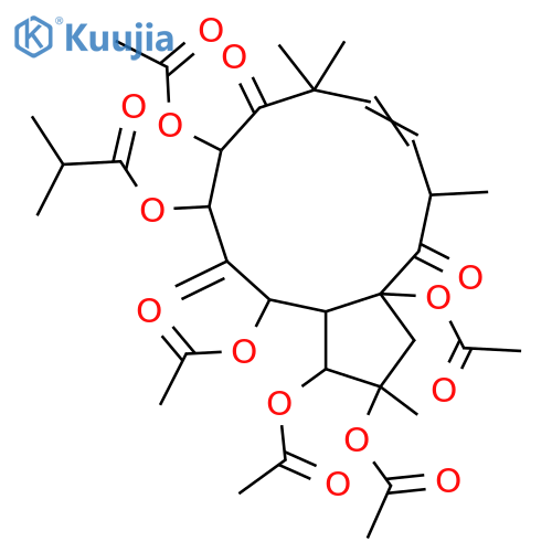 6(17),11-Jatrophadiene-2,3,5,7,8,9,14,15-octol; (2α,3β,5α,7β,8α,11E,13α,15β)-form, 9,14-Diketone, 7-O-(2-methylpropanoyl), 2,3,5,8,15-penta-Ac structure