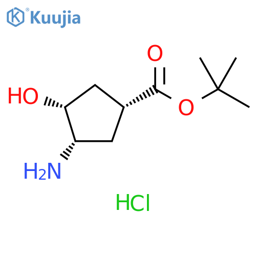 rac-tert-butyl (1R,3S,4R)-3-amino-4-hydroxycyclopentane-1-carboxylate hydrochloride structure