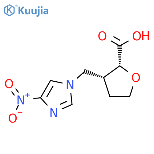 rac-(2R,3R)-3-(4-nitro-1H-imidazol-1-yl)methyloxolane-2-carboxylic acid structure