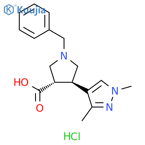 rac-(3R,4S)-1-benzyl-4-(1,3-dimethyl-1H-pyrazol-4-yl)pyrrolidine-3-carboxylic acid dihydrochloride, trans structure
